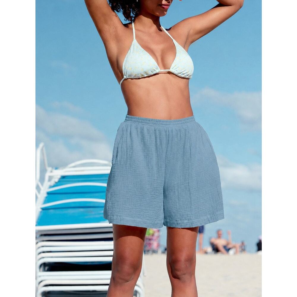 Andie Swim Cotton Guaze Mullins Short in Oceanview Blue S NWT